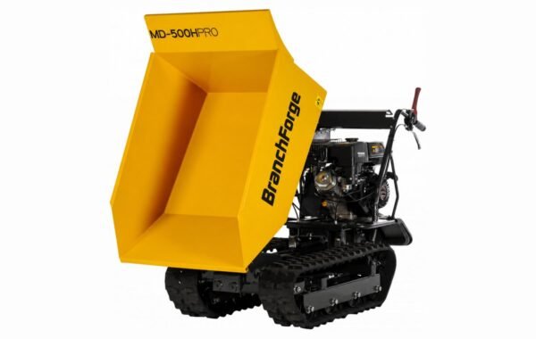 MD-500HPRO tracked mini dumper, skip raised, front three-quarter view