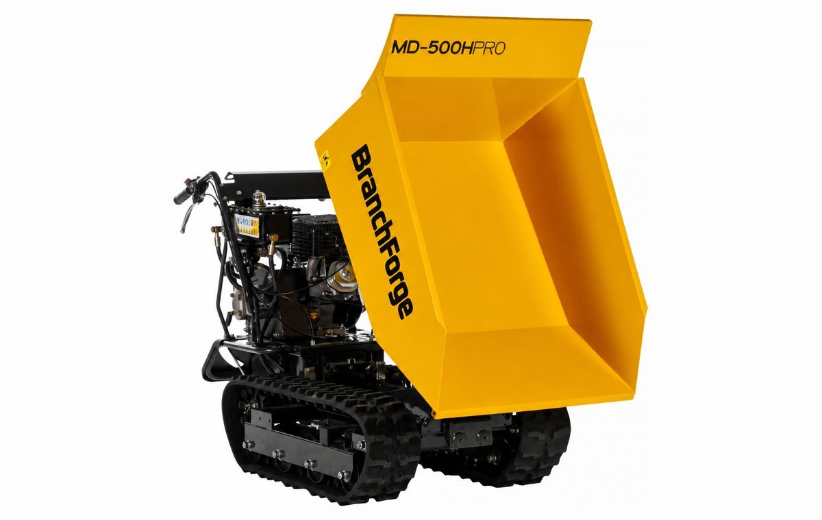 MD-500HPRO with the skip fully tipped, rear three-quarter view